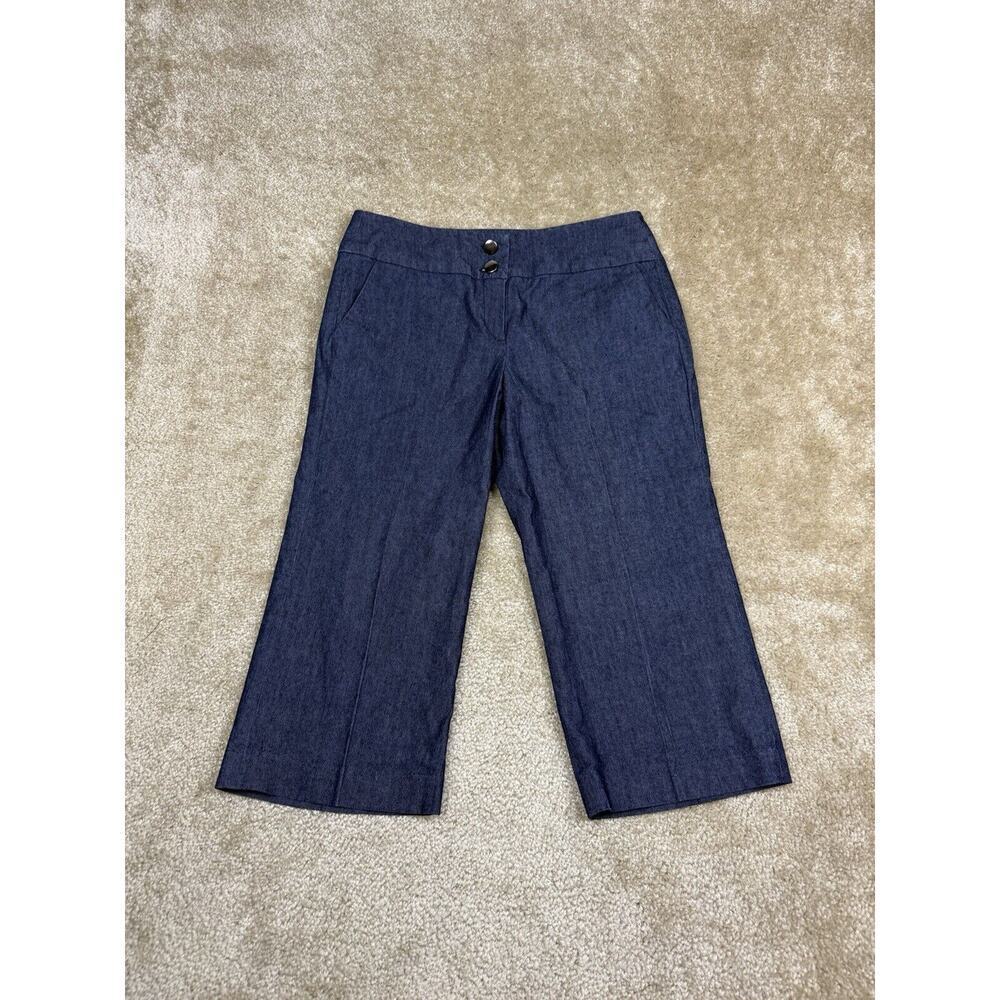 Sandro Petite Straight Leg Capris Sz 8P Denim Cropped Trouser Blue Stretch A620